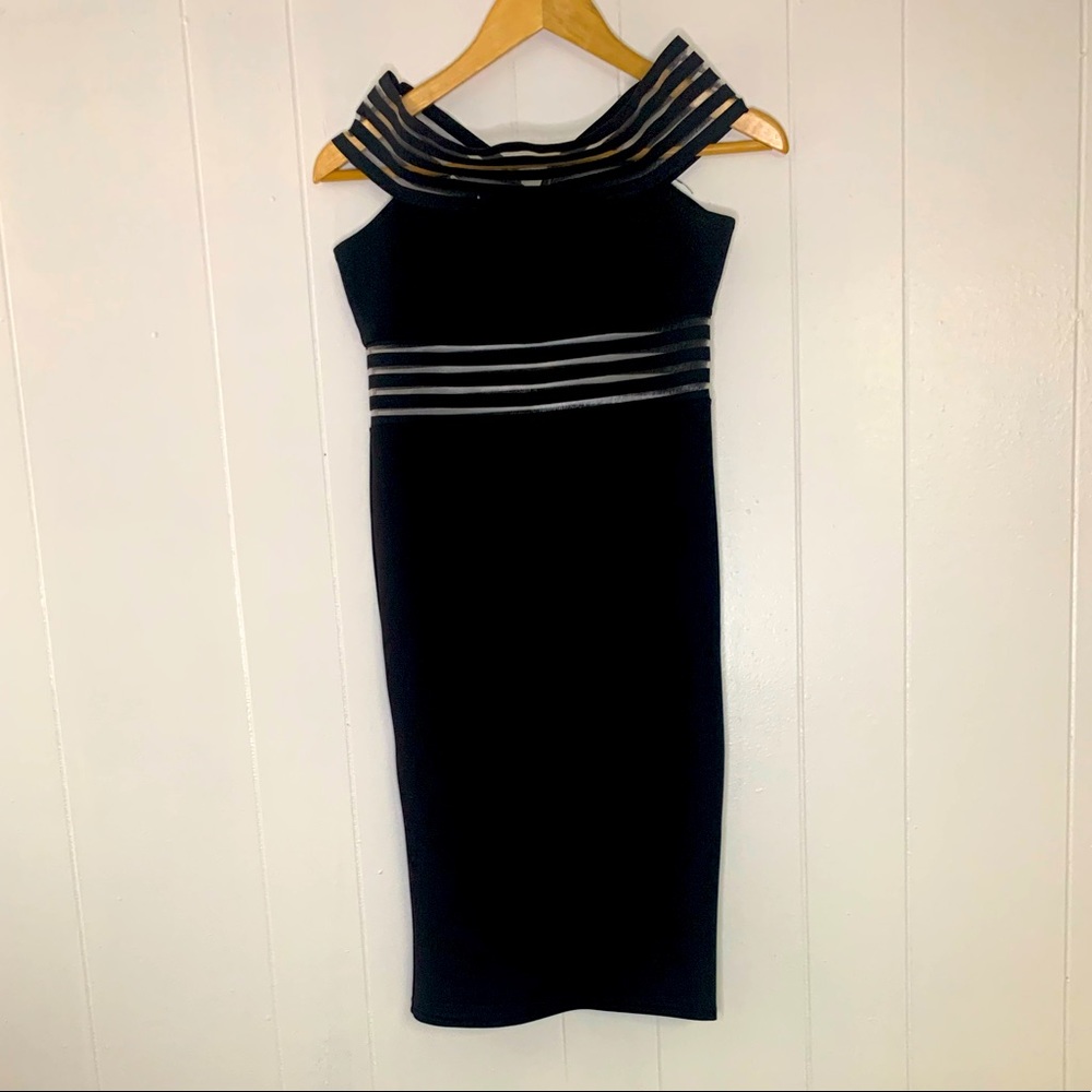 BooHoo off the shoulder black dress